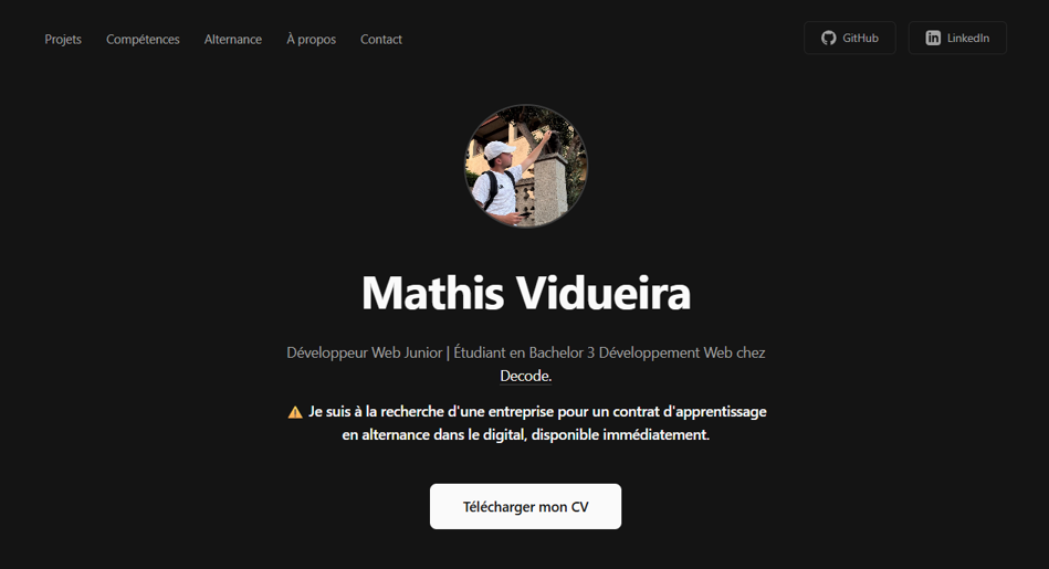 Capture d'écran du portfolio