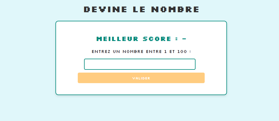 Interface du jeu devine nombre